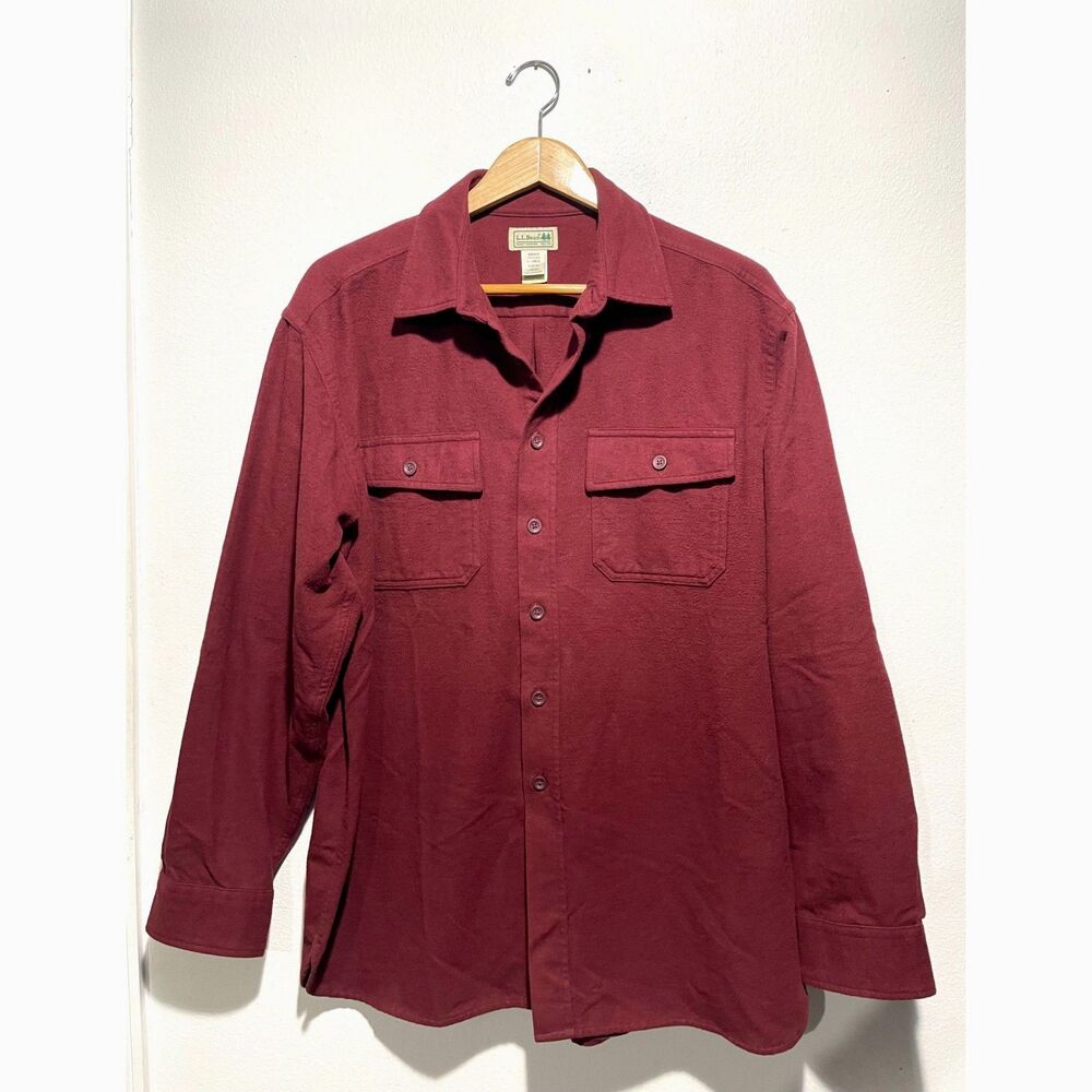 L.L. Bean chamois flannel button up shirt rusty red casual winter country men L